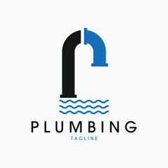 letter p plumbing pipe wave logo vector illustration design