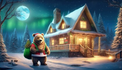 A bear giving presents for Christmas