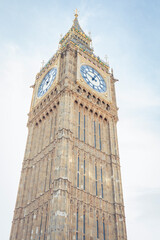 View of the Big Ben tower in Westminster, London, UK. It is a UNESCO World Heritage Site