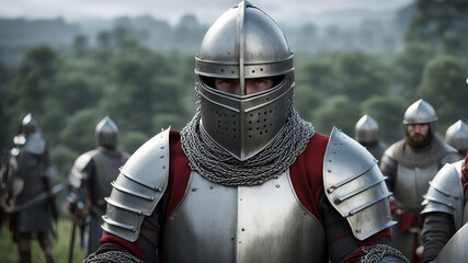 Fototapeta premium Ancient warrior in shining armor, ready for battle