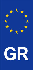 Greek Euroband with National Symbol: Blue Background Representing European Union and Greek Identity for Vehicle Registration.