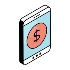 Dollar inside smartphone, icon of mobile money