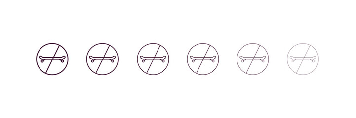 no skating outline icon. Linear vector from traffic signs concept. 6 different line style no skating icon included thin, light, regular, medium, bold, black