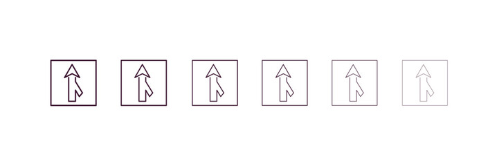 merging sign outline icon. Linear vector from traffic signs concept. 6 different line style merging sign icon included thin, light, regular, medium, bold, black
