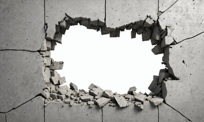 Crumbling concrete wall with a hole in the middle