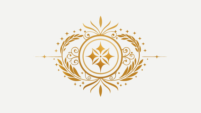 Elegant and Luxurious Gold Floral Monogram with a Starburst Centerpiece. Perfect for branding, invitations, and upscale designs