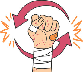 Renewal of Strength Healing Fist with Cycle Arrow. Perfect for use in motivational materials, health and wellness, or project that discusses overcoming challenges, mental health, personal growth.