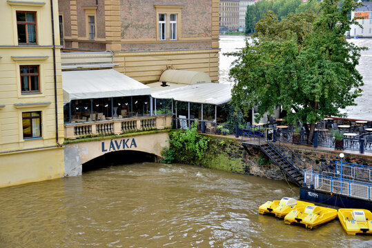 High water levels on Vltava river after storm Boris caused torrential rains and floods in Central and Eastern Europe, in Prague, Czech Republic on 16 September 2024