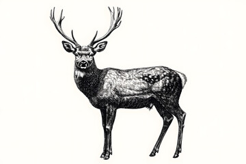 Obraz premium Realistic deer black silhouette drawing isolated against a white background