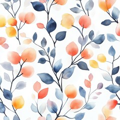 A harmonious watercolor illustration showcases soft pastel petals and leaves, creating an elegant floral pattern on a white background for various design applications