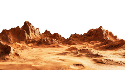 Fototapeta premium A realistic depiction of a Martian landscape, rocky terrain, isolated against a white background
