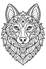 Fototapeta premium Portrait of a wolf. Hand drawn patterns for coloring. Freehand sketch drawing for adult antistress coloring book in zentangle style. Collection of animals