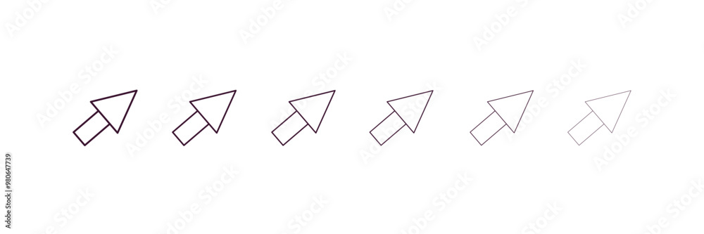 Poster right up arrow outline icon. linear vector from user interface concept. 6 different line style right
