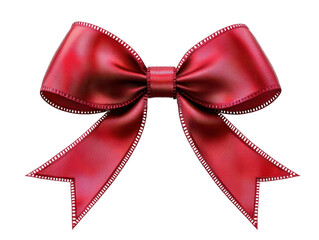 Elegant red ribbon bow with glossy finish, perfect for gift wrapping and festive decorations.