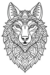 Naklejka premium Portrait of a wolf. Hand drawn patterns for coloring. Freehand sketch drawing for adult antistress coloring book in zentangle style. Collection of animals