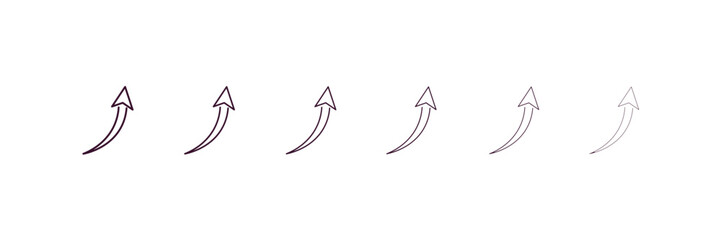 curved up arrow outline icon. Linear vector from user interface concept. 6 different line style curved up arrow icon included thin, light, regular, medium, bold, black