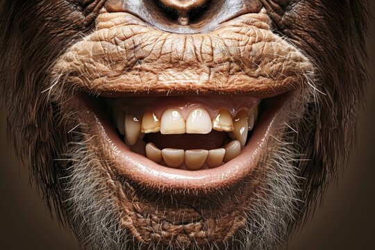 Close-up of a smiling monkey showing its teeth, capturing the playful and joyful expression of this charming primate in a humorous portrait.