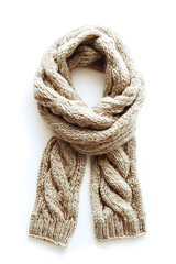 Soft, warm knitted scarf against a white backdrop