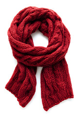 Soft, warm knitted scarf against a white backdrop