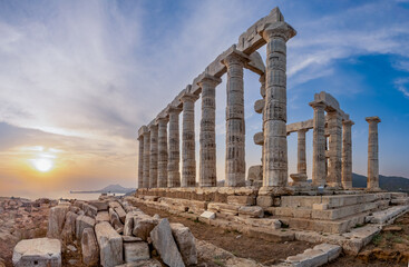 Fototapeta premium sunset at the Temple of Poseidon Cape Sounion Greece