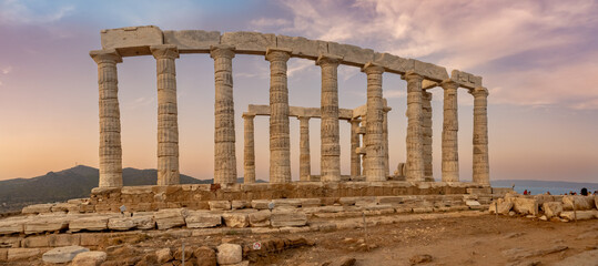 sunset at the Temple of Poseidon Cape Sounion Greece