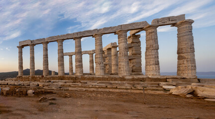 Fototapeta premium sunset at the Temple of Poseidon Cape Sounion Greece