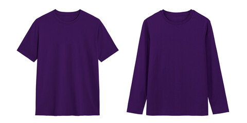 Purple t shirt mockup with short sleeves and long sleeves.