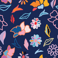 Obraz premium Floral Pattern. Seamless botanical bloom flower for fabric prints. Hand-drawn geometrical texture. Vector illustration. Vector illustration