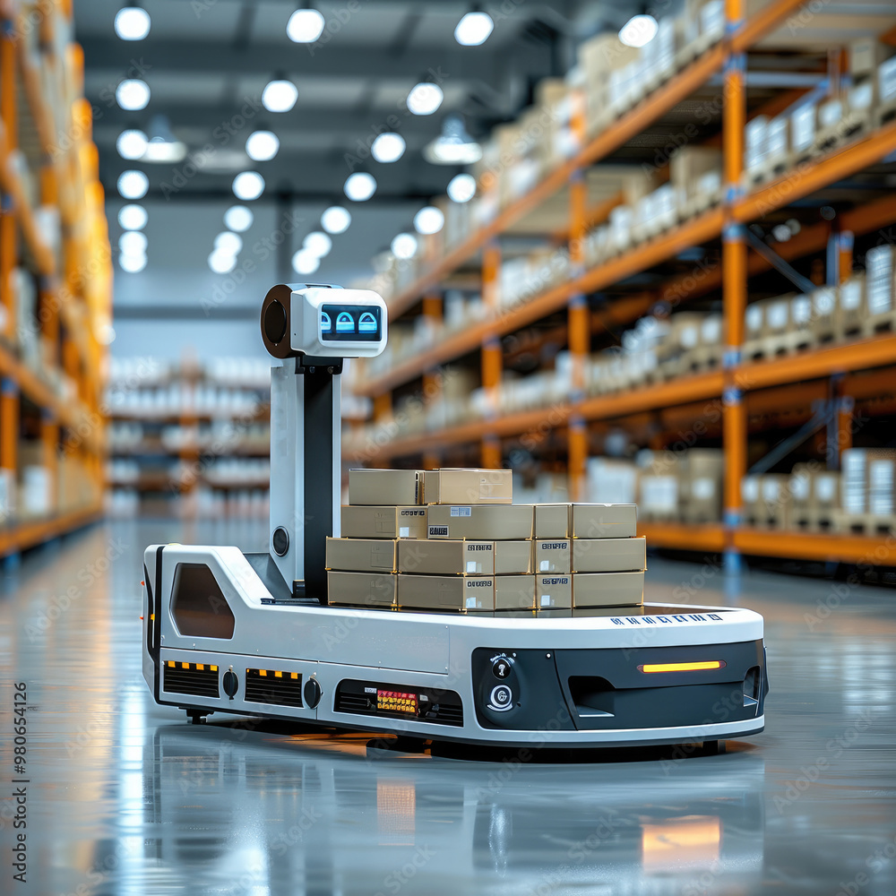 Aufkleber low-profile robot loader with a flat, wide design, similar to a pallet mover, without a mechanical a