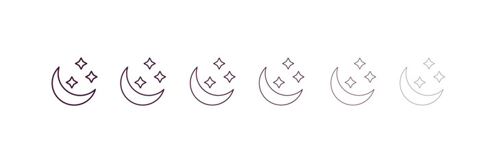 night outline icon. Linear vector from weather concept. 6 different line style night icon included thin, light, regular, medium, bold, black