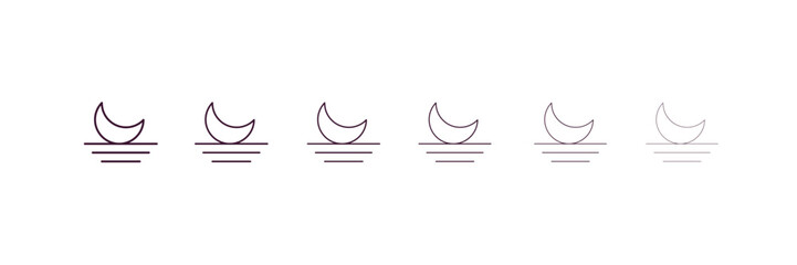 moonrise outline icon. Linear vector from weather concept. 6 different line style moonrise icon included thin, light, regular, medium, bold, black