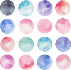 Watercolor pastel circles on a white background