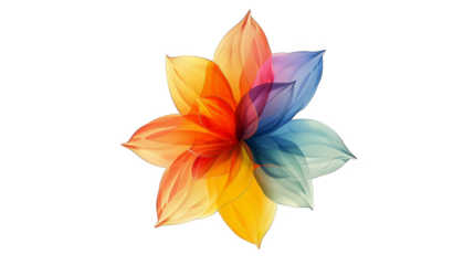A vibrant, colorful abstract flower with overlapping petals creating a whimsical design