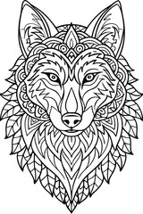 Portrait of a wolf. Hand drawn patterns for coloring. Freehand sketch drawing for adult antistress coloring book in zentangle style. Collection of animals