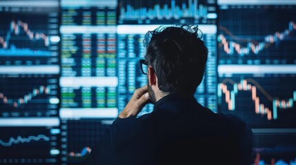 Businessperson in a virtual stock market, digital trading, future of finance