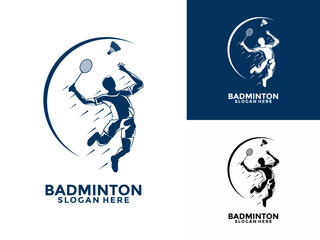 Badminton logo design icon .Badminton sport logo template vector, Sport club badminton logo with Player concept