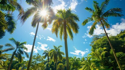 Obraz premium Lush Tropical Park Under Blue Sky
