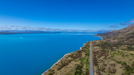 The aerial view with  coast of  road highway with  mountain landscape view background