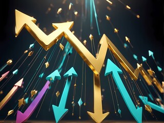 3D charts and graphs illustrate upward market trends, highlighting profits, gains, and economic growth