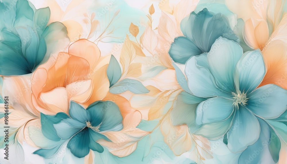 Canvas Prints abstract floral design in teal & peach