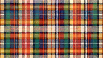 A colorful plaid motif displays striped patterns in a flawless symmetrical arrangement, showcasing an intricate