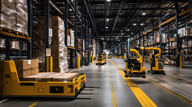 Automated Guided Vehicles  AGVs  in a Modern Warehouse