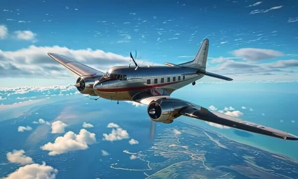 Detailed model airplane soaring through a blue sky, Video