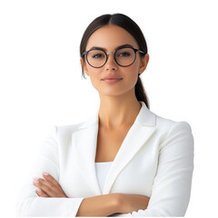 Confident female executive standing with arms crossed isolated on transparent background