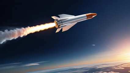A silver rocket soared into the sky