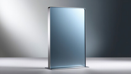 Rectangular metallic sign with blurred gradient background