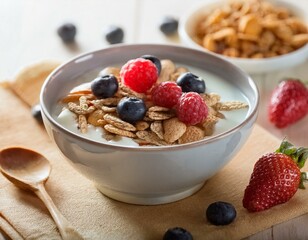 Bowl of healthy muesli with yogurt and fresh berries. ai generated