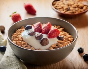 Bowl of healthy muesli with yogurt and fresh berries. ai generated