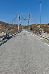 View of bridge on the Elvenes bru road at Elvenes in sunny spring weather, Elvenes, Norway.