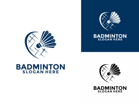 Badminton logo design icon .Badminton sport logo template vector, Sport club badminton logo with shuttlecock and racket concept